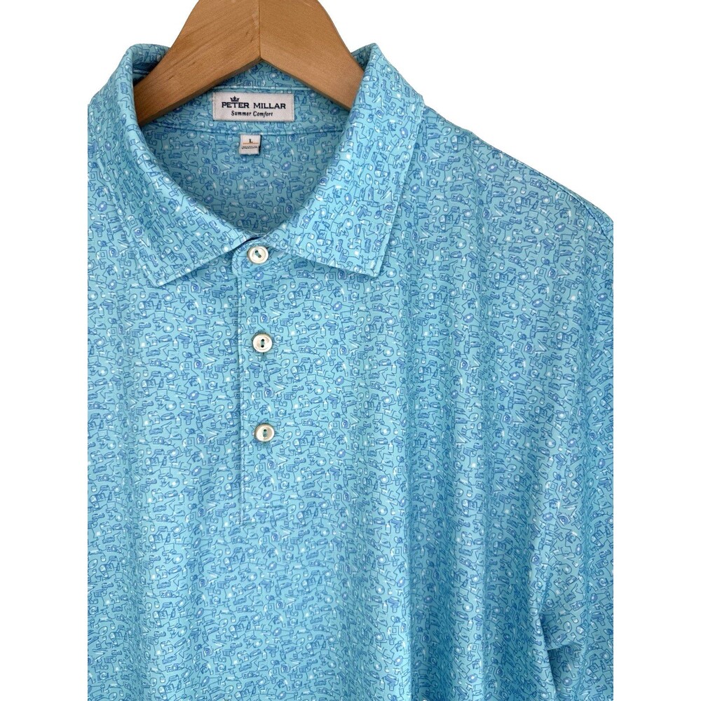 Peter Millar Summer Comfort Men's Large Vinyl and Whiskey AOP Golf Polo Shirt
